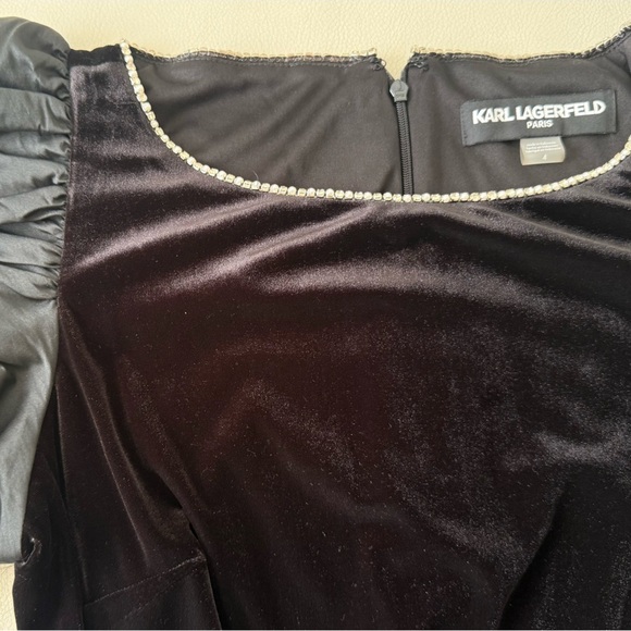 🖤 KARL LAGERFELD PARIS Elegant Black Puff Sleeve Dress - Picture 12 of 16